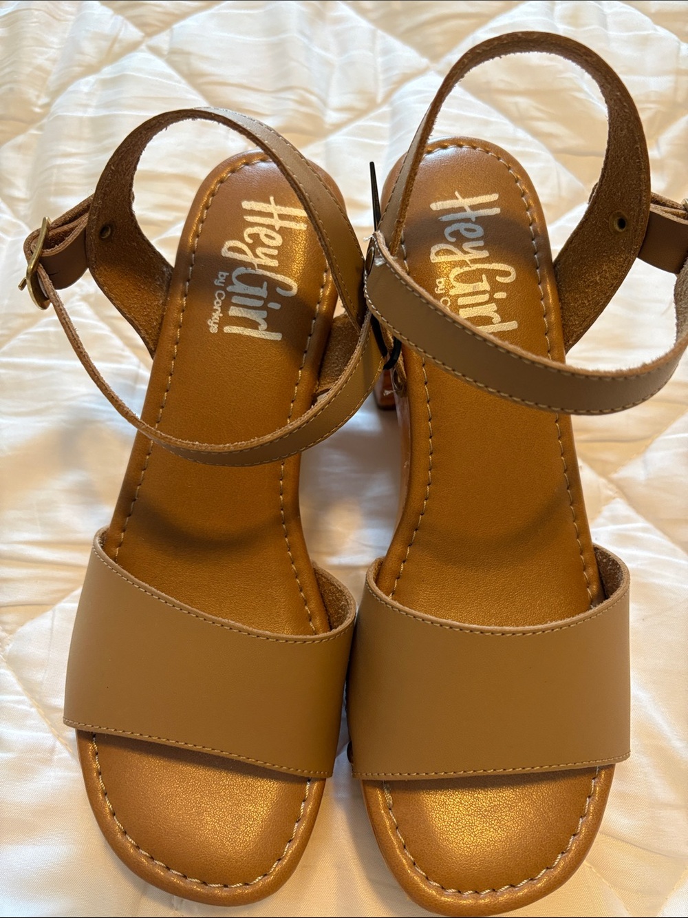 Corkys Hey Girl Tan Wedge Sandals with Ankle Strap